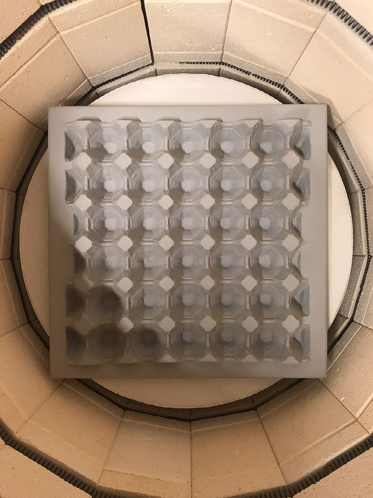 Faceted fruit bowl in the kiln