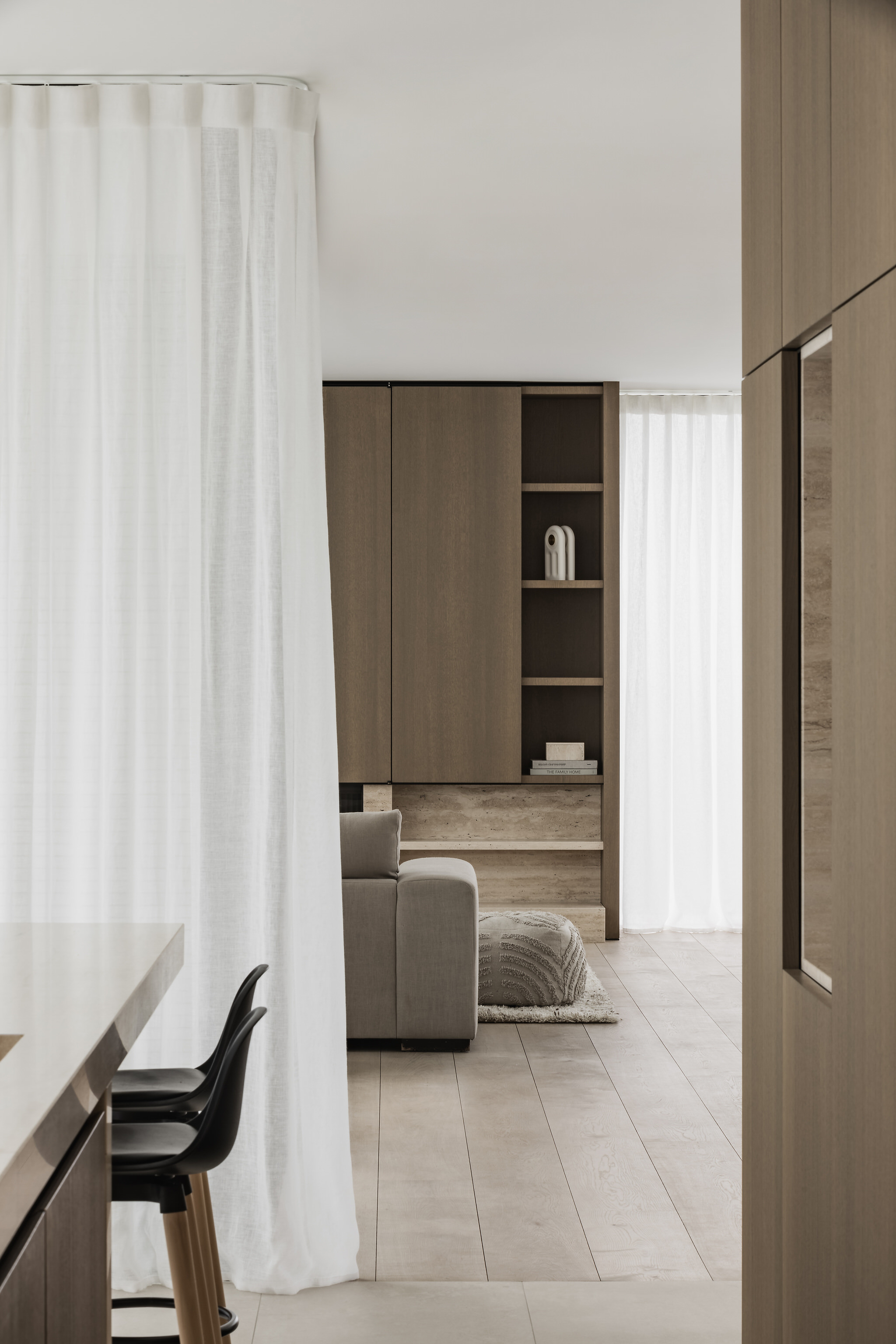 Light corridor with small ceramic on shelf
